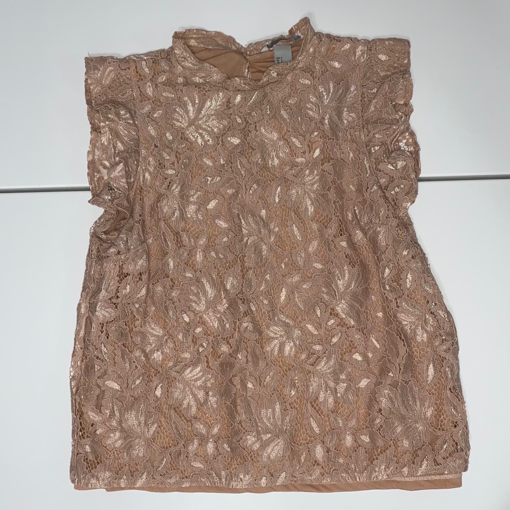 H&M SOFTPINK SLEEVELESS BLOUSE WITH FRILLY COLLAR